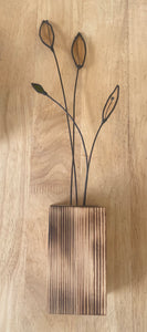 Flower Sculpture in Scorched Wood Block