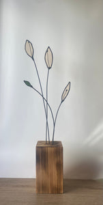 Flower Sculpture in Scorched Wood Block