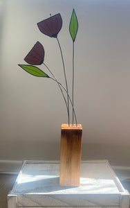 Tall Flower Sculpture in Scorched Wood Block