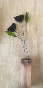 Tall Flower Sculpture in Scorched Wood Block