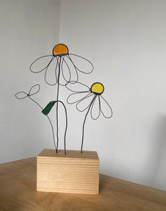 Flower Sculpture in Wood Block